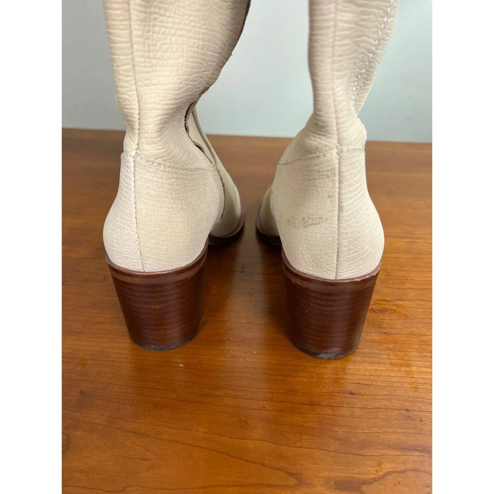 Sam Edelman Joplin Bone Leather Over The Knee Block Heel Boots Womens 8.5 M
